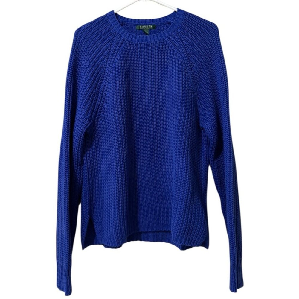 Lauren Ralph‎ Lauren Women’s Large Knit Cotton Crewneck Sweater Blue Office City